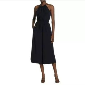 London Times Shirred Neck Smocked Waist Jumpsuit Women's Size 6 Navy NWT